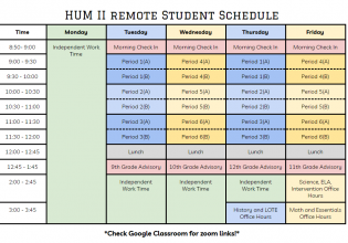 HUM II Remote Student Schedule